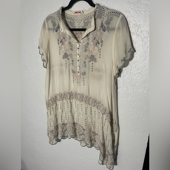 Johnny Was Cream and Gray Embroidered Blouse - Picture 1 of 9